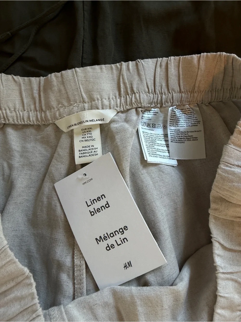 H&M Linen-Blend Wide Leg Pants Olive Green Light Beige XXL NWT NEW